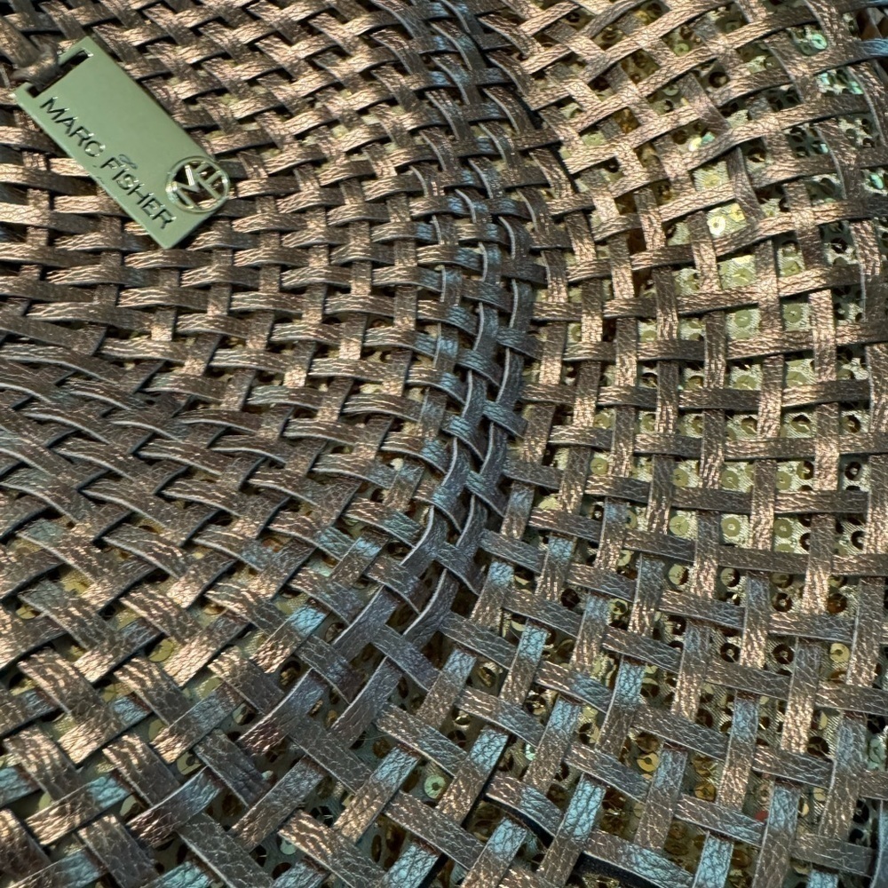 Marc Fisher Bronze Metallic & Gold Sequin Basket Weave Faux Leather Shoulder Bag - Picture 6 of 12